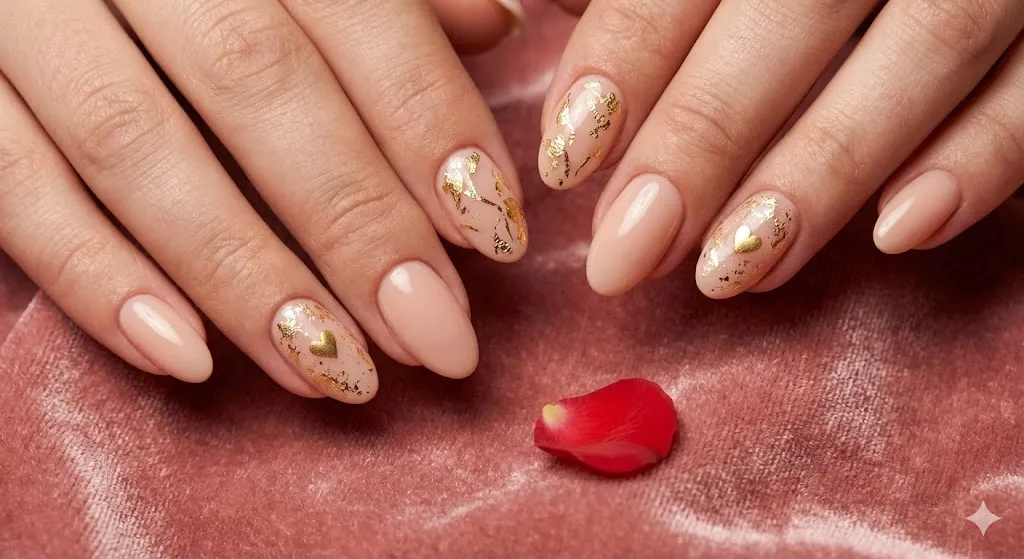 Gold Foil Valentine Nails