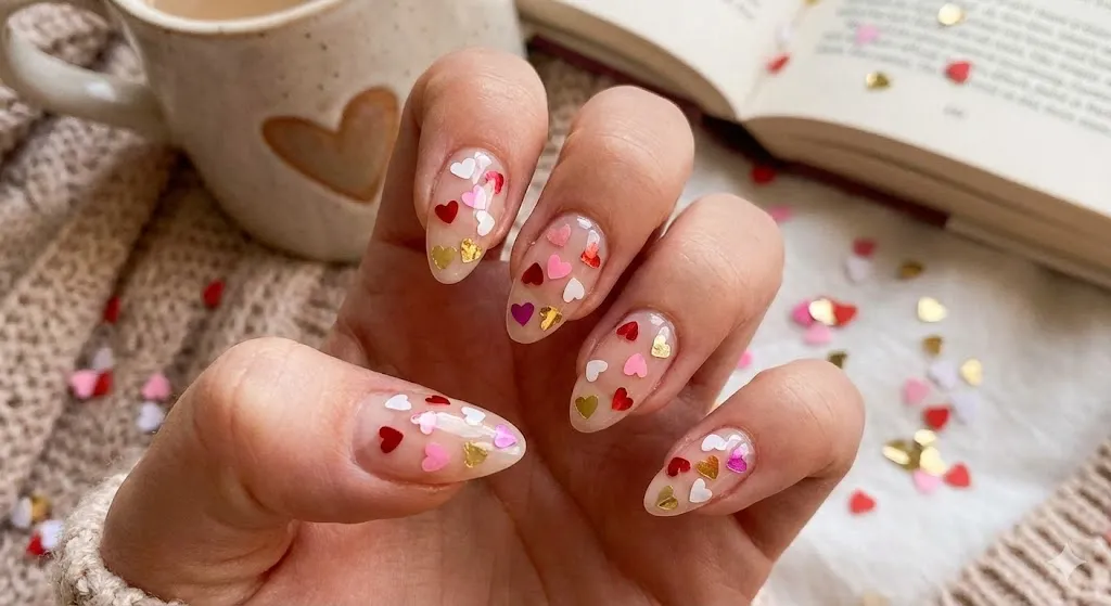 Heart Confetti Nails