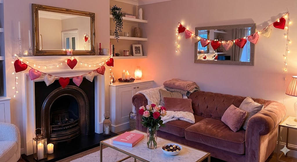 17 Valentine’s Day Living Room Decor Ideas to Create a Romantic Home 14 Heart garland Valentine decor