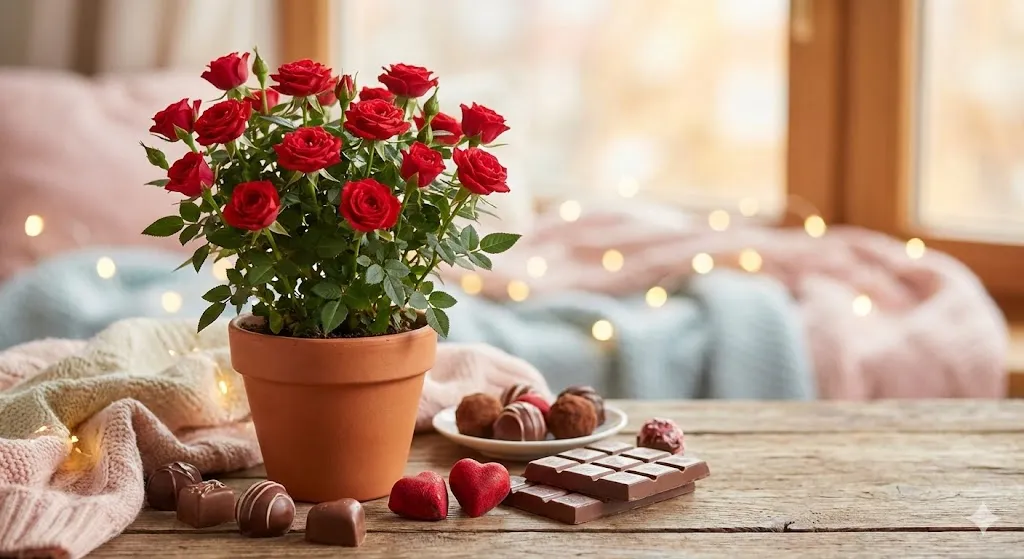 Mini Rose Plant with Chocolate