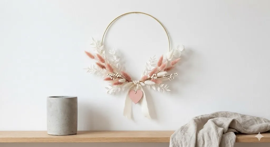 Minimal Valentine wreath in blush