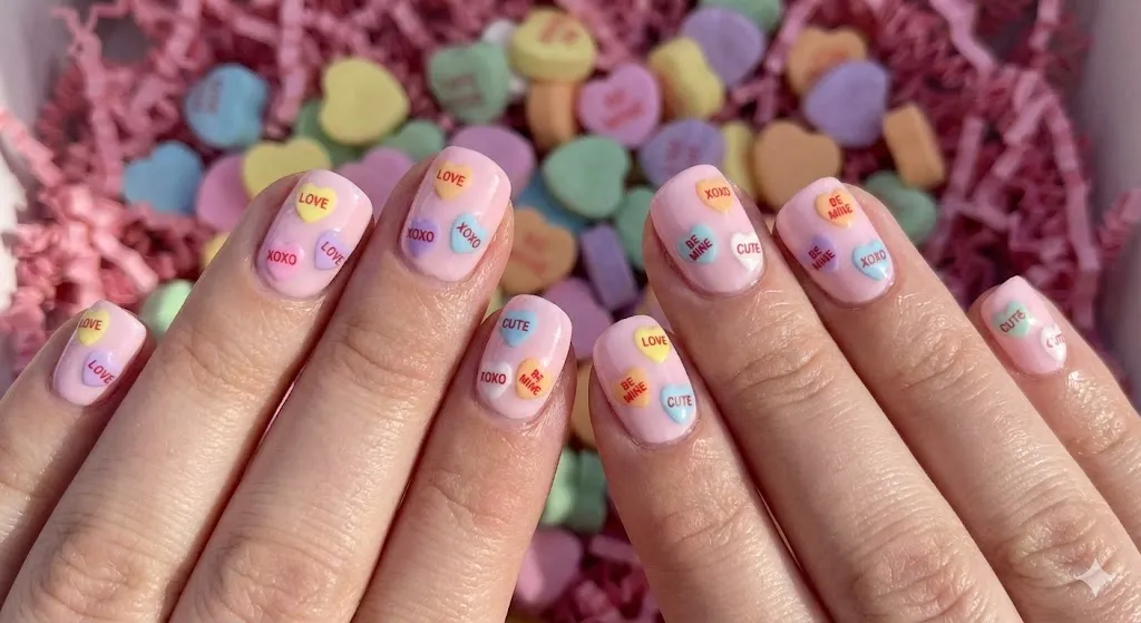 Pink Candy Heart Nails