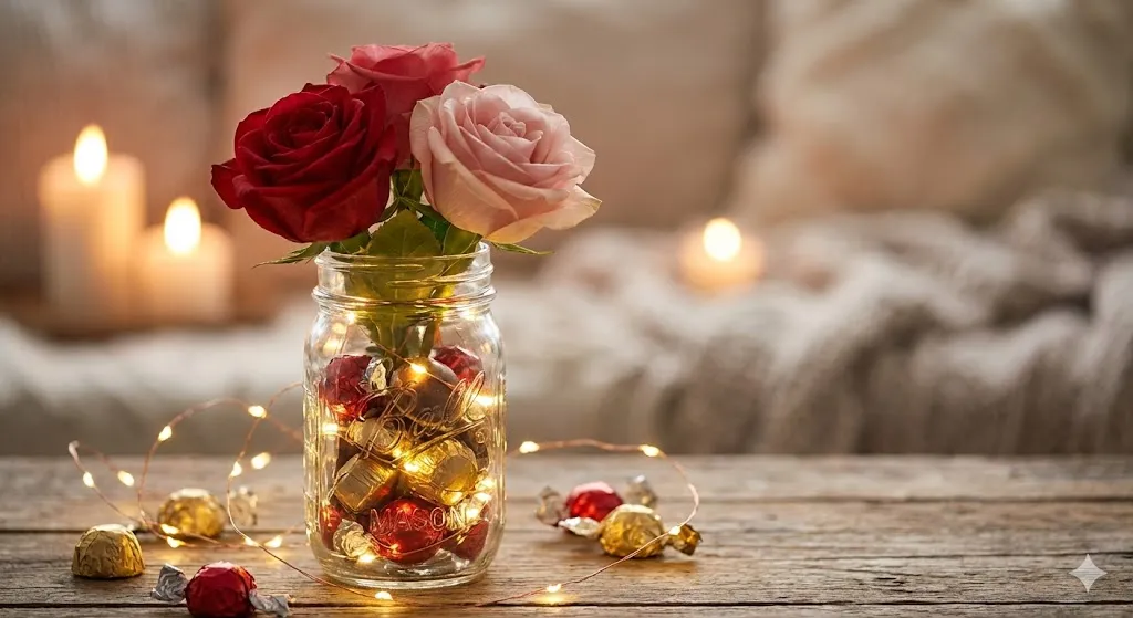 Rose Jar with Fairy Lights
