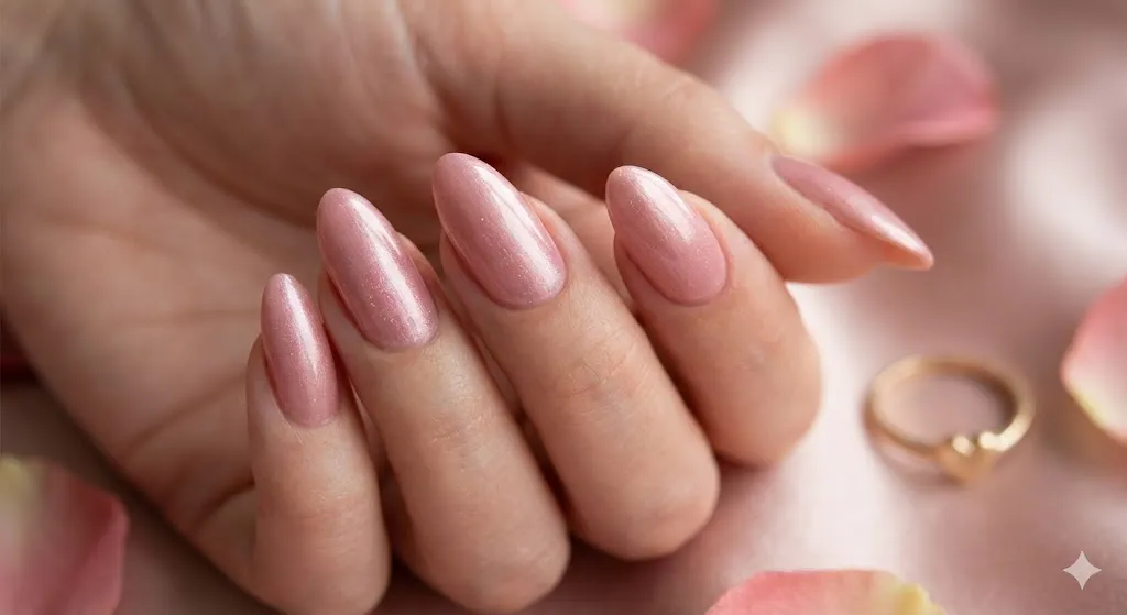 Shimmery Rose Pink Nails