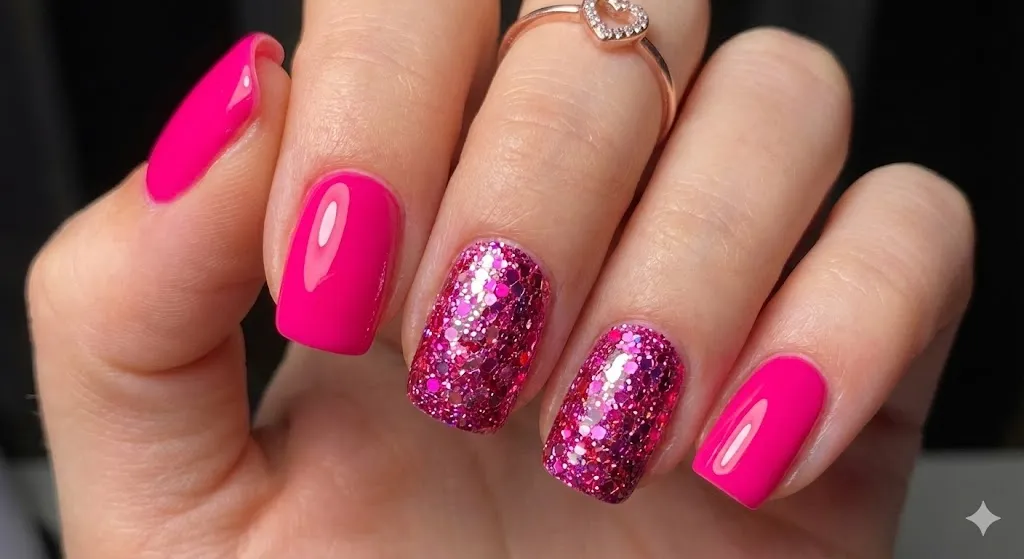 Sparkling Pink Glitter Nails