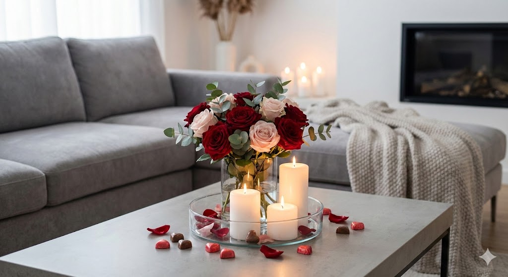 17 Valentine’s Day Living Room Decor Ideas to Create a Romantic Home 8 Valentines Day center table decor with flowers