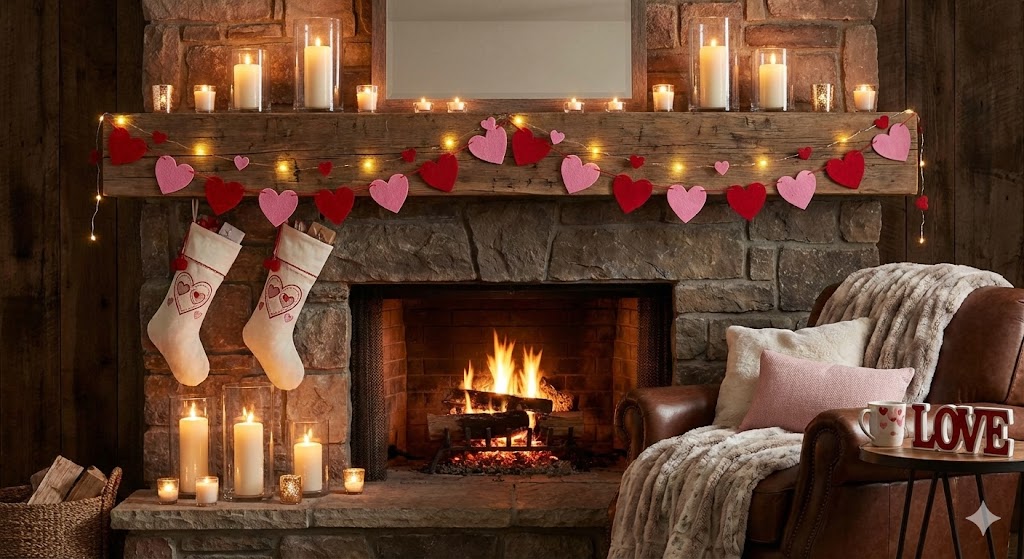 17 Valentine’s Day Living Room Decor Ideas to Create a Romantic Home 12 Valentines Day fireplace decor