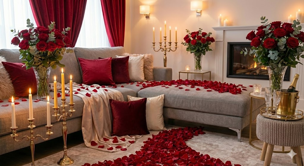 17 Valentine’s Day Living Room Decor Ideas to Create a Romantic Home 4 Valentines living room decorated with red roses