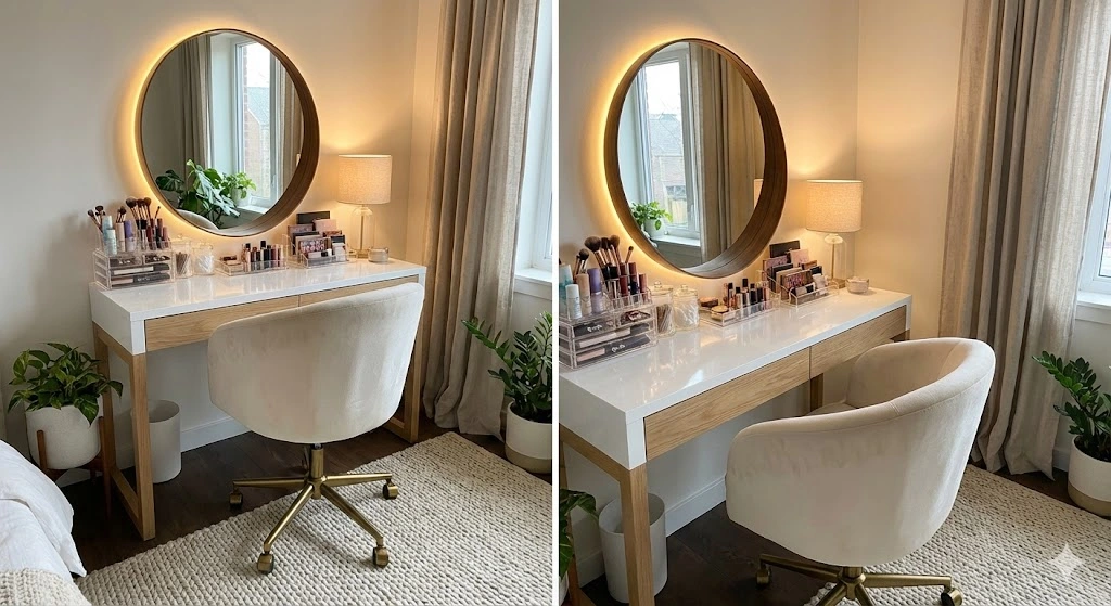 16 Gorgeous Makeup Vanity Ideas for Stylish & Organized Beauty Spaces 7 Vanity with Swivel Chair