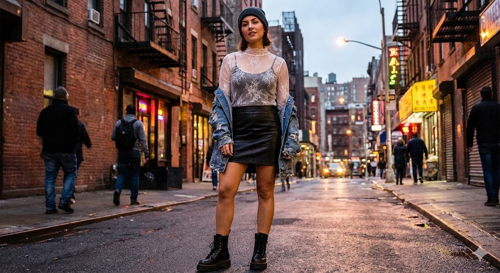 13 Stylish Valentine's Day Outfit Ideas for Every Occasion 7 White lace top over a black leather skirt