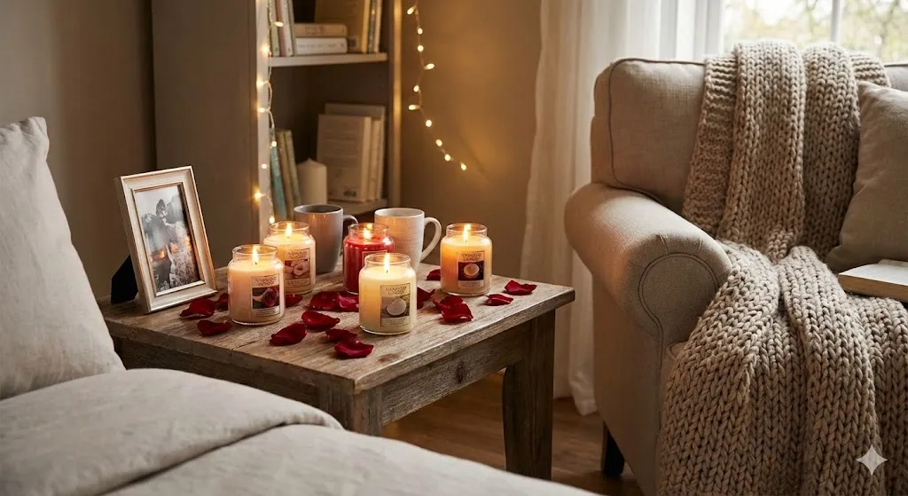13 Iconic Valentine’s Day Mental Decor Ideas to Melt Hearts in 2026 3 bedroom corner with multiple lit scented candles