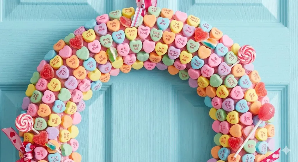 colorful candy heart wreath