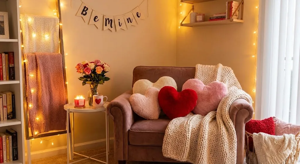 13 Iconic Valentine’s Day Mental Decor Ideas to Melt Hearts in 2026 8 cozy corner with heart shaped pillows