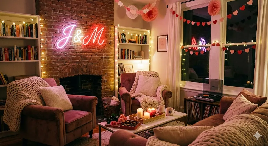 13 Iconic Valentine’s Day Mental Decor Ideas to Melt Hearts in 2026 10 living room decorated with neon letters