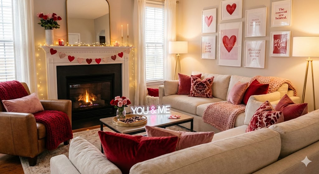 17 Valentine’s Day Living Room Decor Ideas to Create a Romantic Home 7 living room with red and pink cushions 1