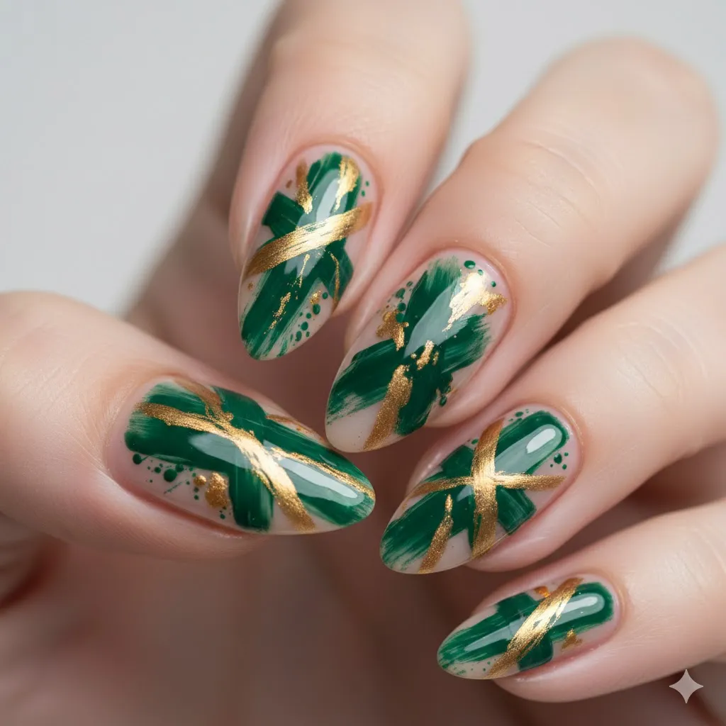 Abstract Green Gold Brushstrokes
