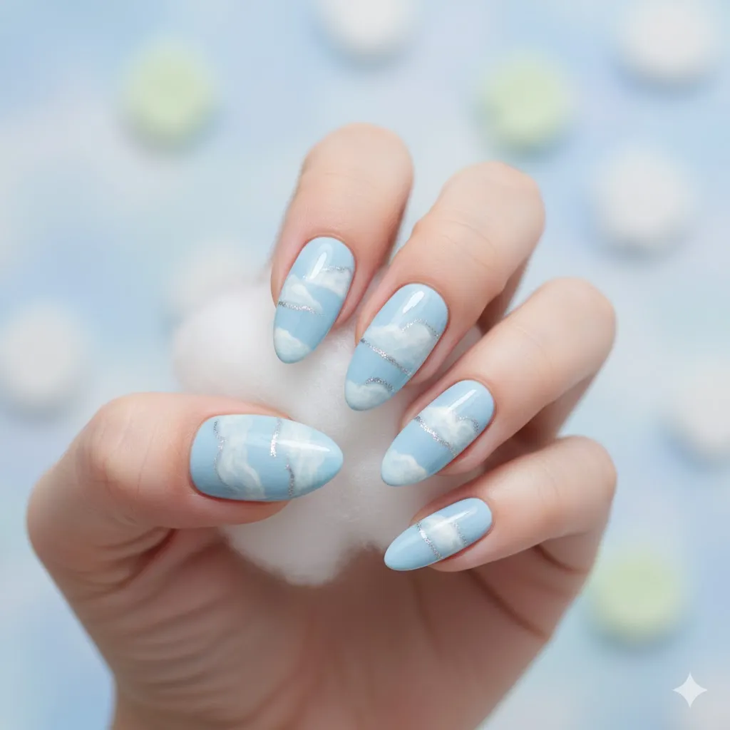 Baby Blue Cloud Nails