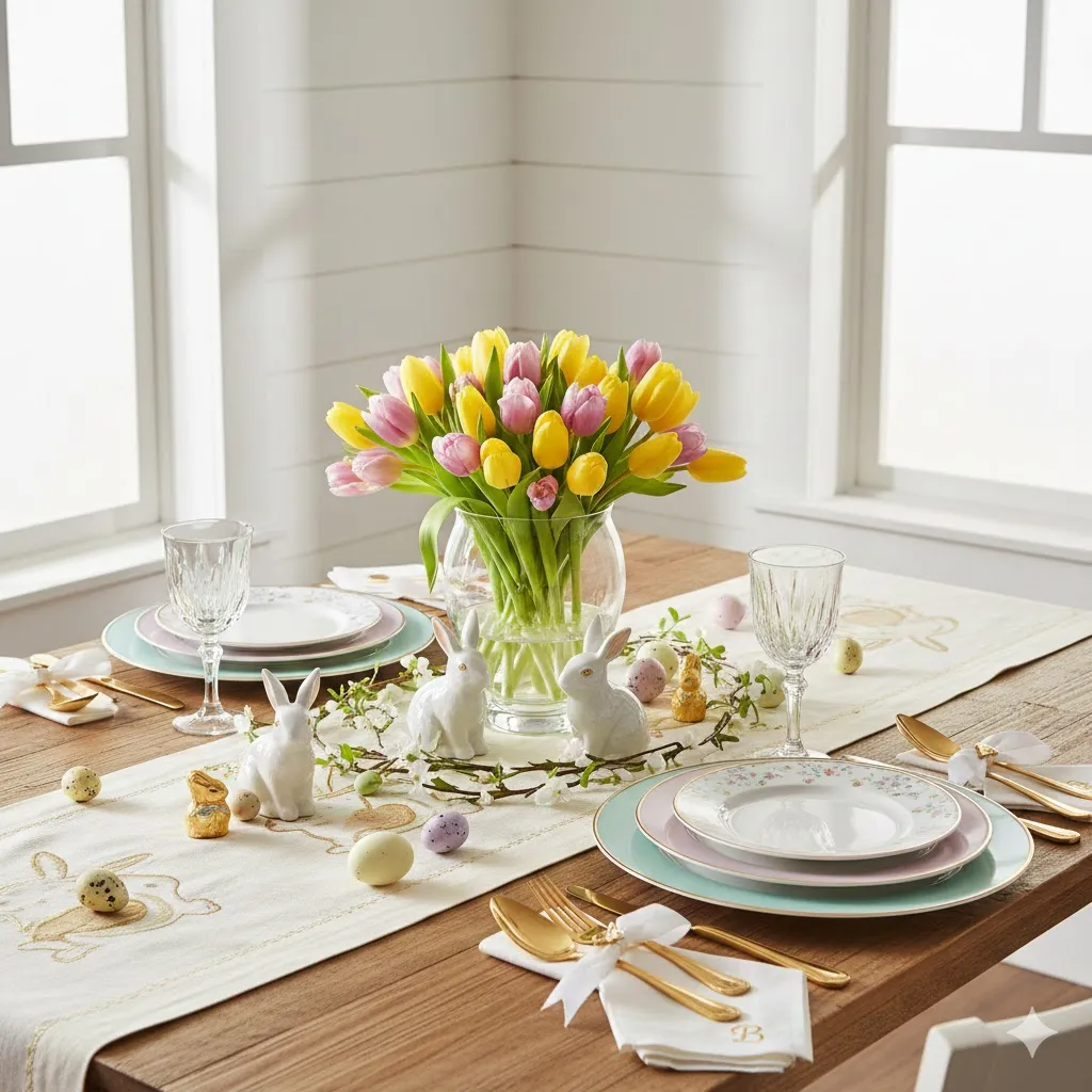 15 Easter Decor Ideas to Make Your Home Bright, Festive & Pinterest-Worthy 3 Bunny Themed Table Setup