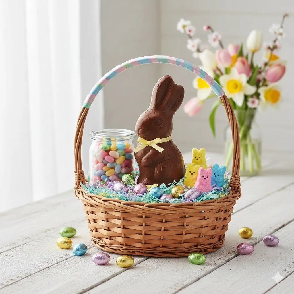 15 Easter Basket Ideas for Kids, Teens & Adults (Creative, Budget & Luxury Picks) 2 Classic Candy Easter Basket