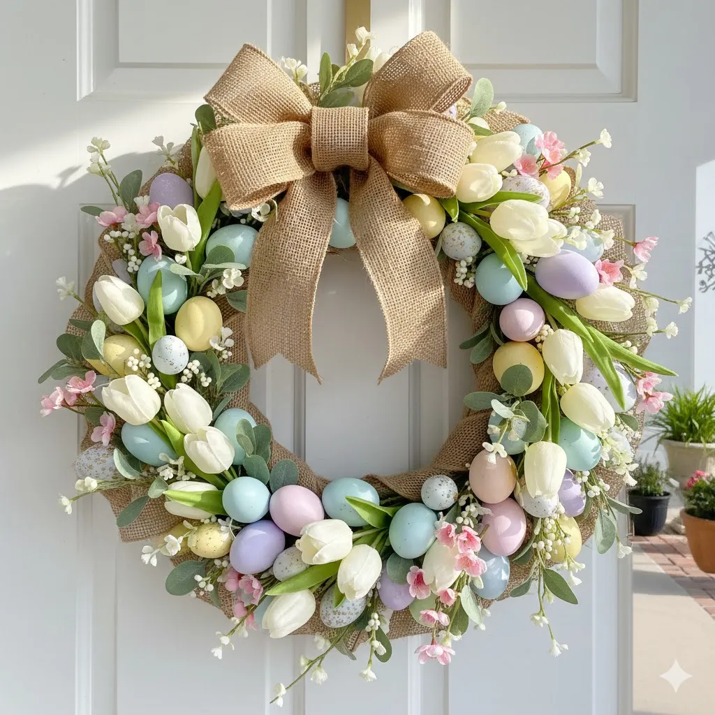 15 Easter Decor Ideas to Make Your Home Bright, Festive & Pinterest-Worthy 4 DIY Easter Wreath on Front Door