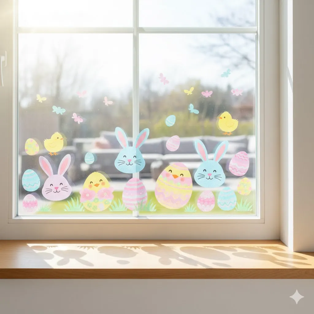 15 Budget-Friendly Easter Home Decor Ideas to Welcome Spring in Style 14 DIY Window Clings