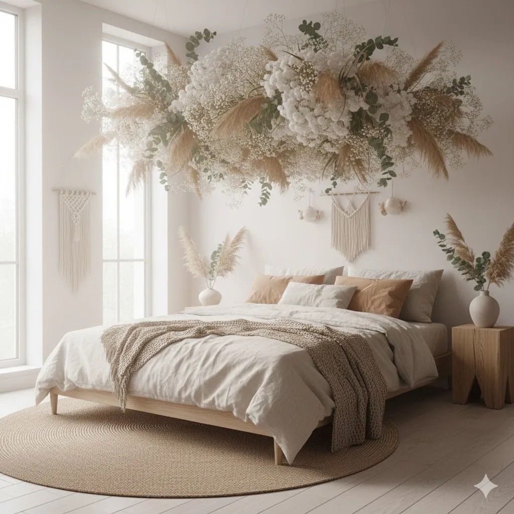 Transforming Your Sanctuary: 17 Floral Bedroom Decor Ideas for a Blooming Retreat 5 Dried Flower Clouds