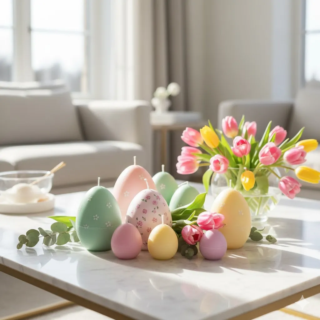 15 Easter Decor Ideas to Make Your Home Bright, Festive & Pinterest-Worthy 12 Easter Egg Candles Styling