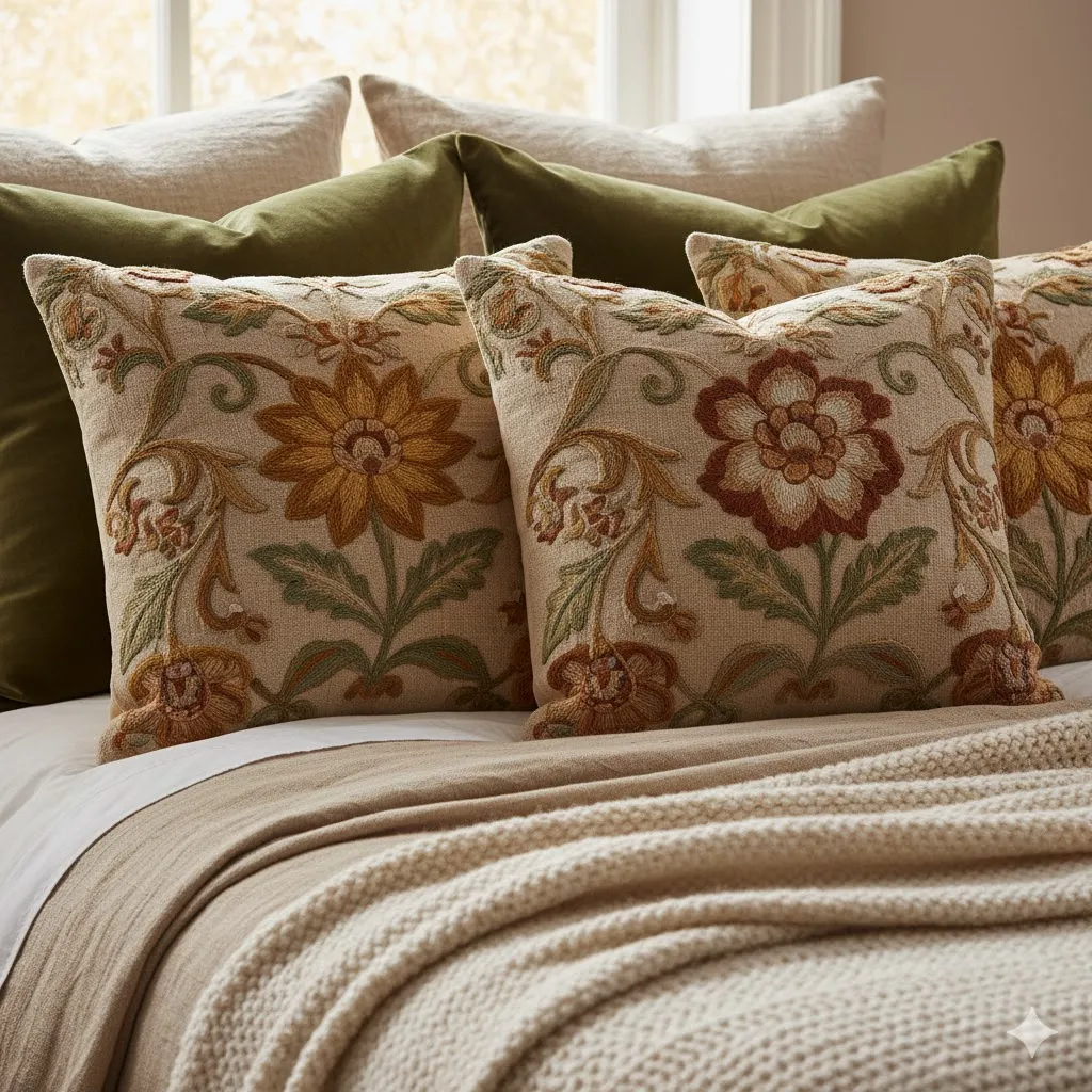 Transforming Your Sanctuary: 17 Floral Bedroom Decor Ideas for a Blooming Retreat 10 Embroidered Floral Throw Pillows