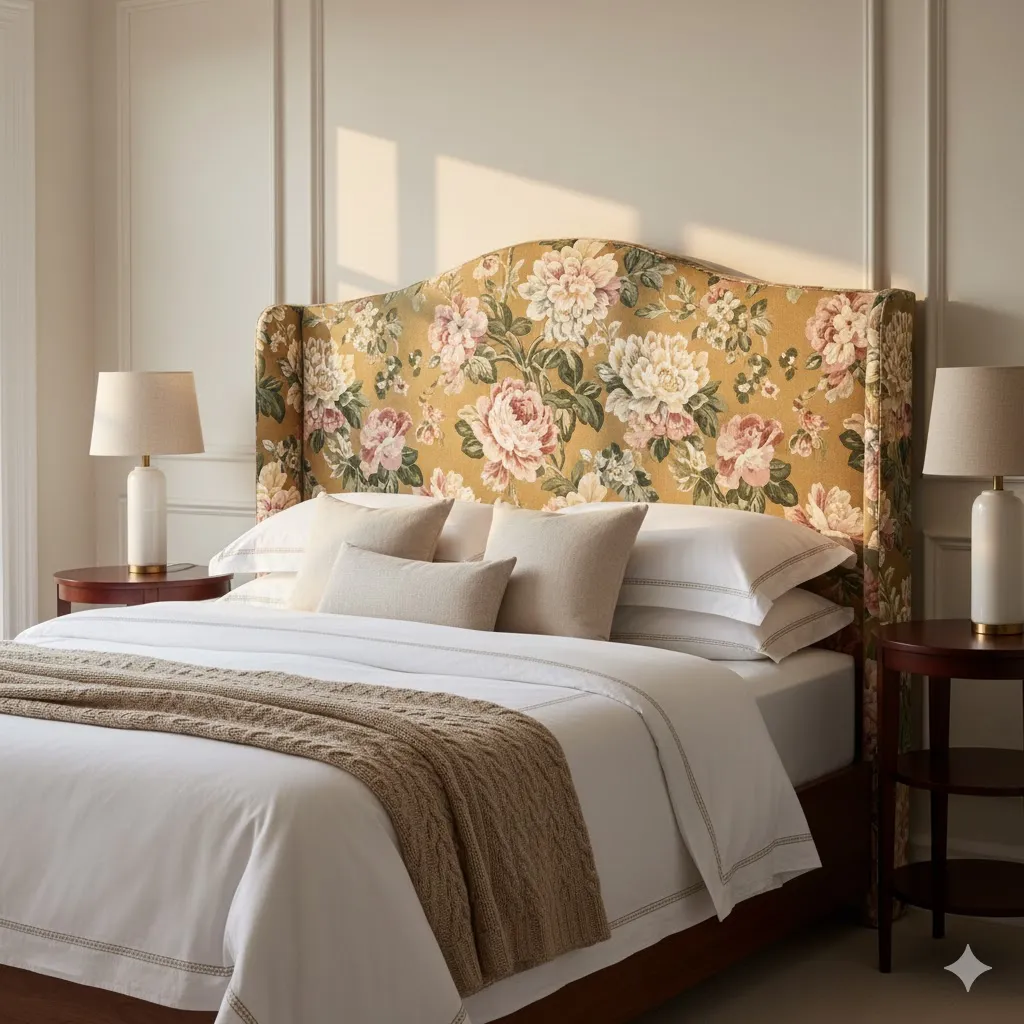 Transforming Your Sanctuary: 17 Floral Bedroom Decor Ideas for a Blooming Retreat 6 Floral Upholstered Headboard