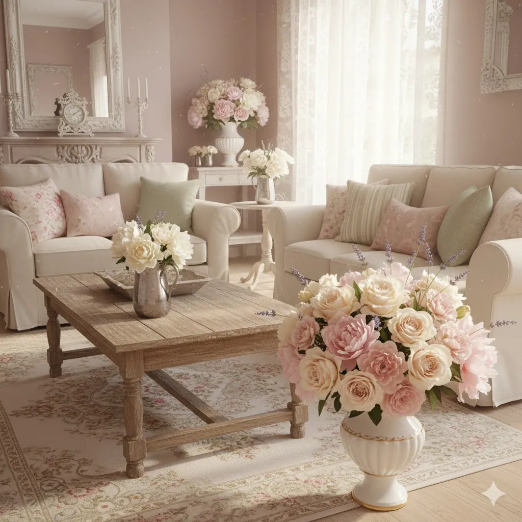 15 Shabby Chic Decor Ideas: A Complete Guide to Timeless, Romantic Interiors 11 Fresh Flowers in Shabby Chic Decor