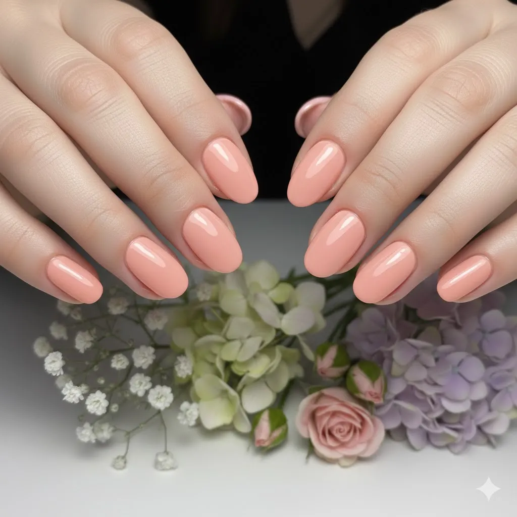 Glossy Peach Nails