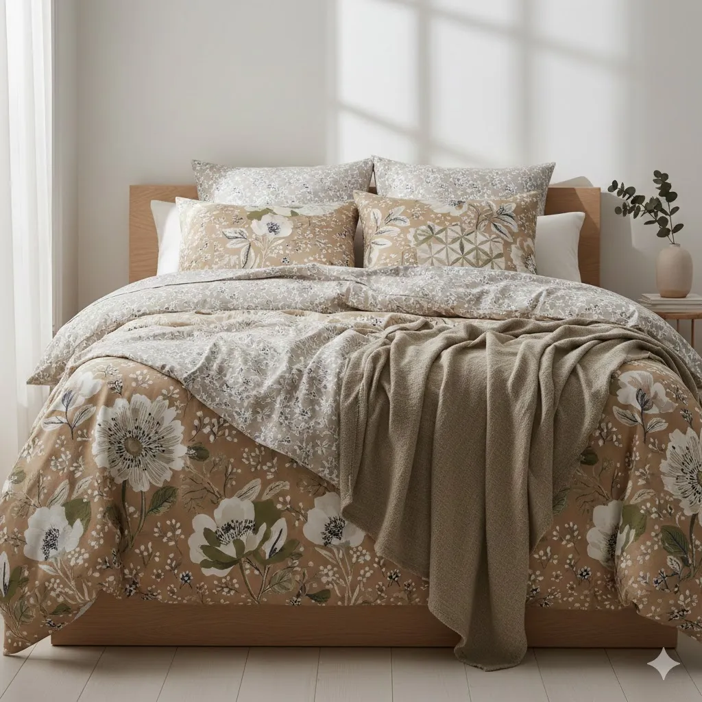 Transforming Your Sanctuary: 17 Floral Bedroom Decor Ideas for a Blooming Retreat 3 Layered Botanical Bedding