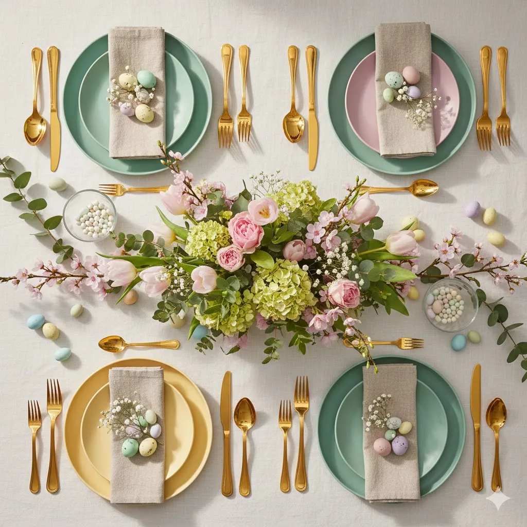 15 Easter Decor Ideas to Make Your Home Bright, Festive & Pinterest-Worthy 10 Luxury Easter Dining Table Flat Lay