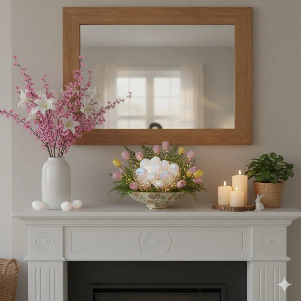 10 Magical Ways to Decorate Your Home with Opalite Easter Eggs 8 Mantel Displays