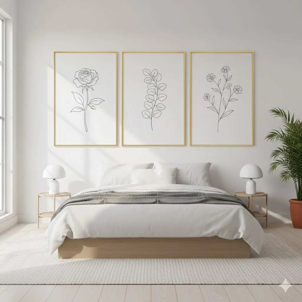 Transforming Your Sanctuary: 17 Floral Bedroom Decor Ideas for a Blooming Retreat 4 Minimalist Floral Line Art