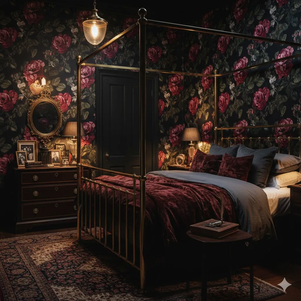 Transforming Your Sanctuary: 17 Floral Bedroom Decor Ideas for a Blooming Retreat 8 Moody Dark Florals