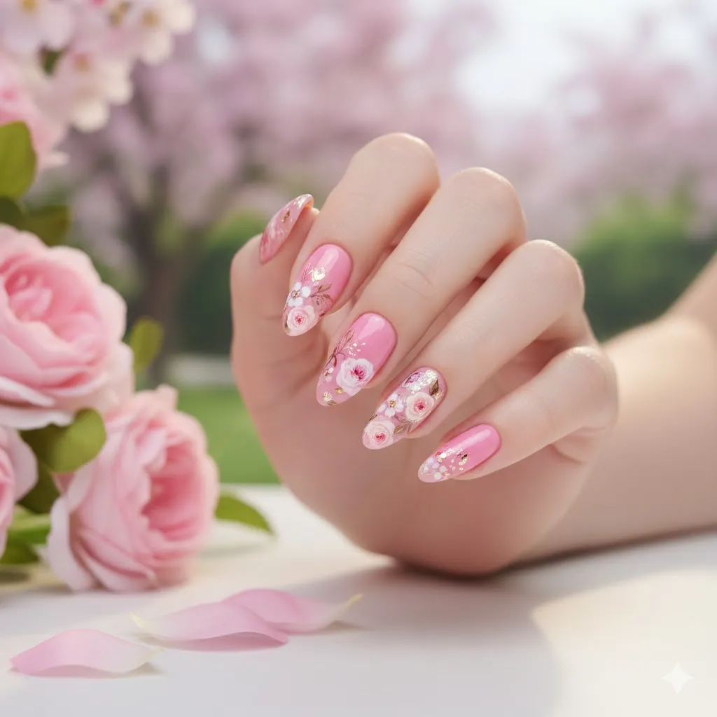Pink Bloom Nails