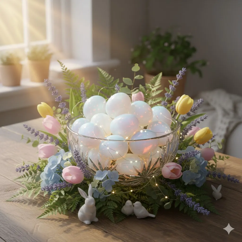10 Magical Ways to Decorate Your Home with Opalite Easter Eggs 2 Sparkling Easter Centerpieces