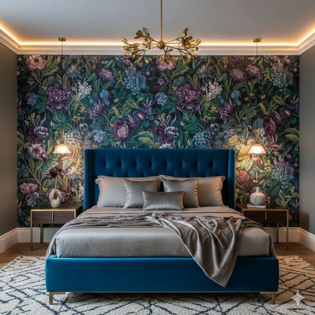 Transforming Your Sanctuary: 17 Floral Bedroom Decor Ideas for a Blooming Retreat 2 Statement Floral Wallpaper