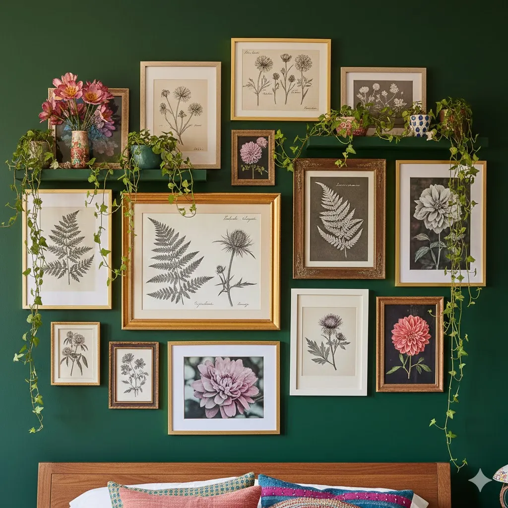 Transforming Your Sanctuary: 17 Floral Bedroom Decor Ideas for a Blooming Retreat 16 Wildflower Gallery Wall