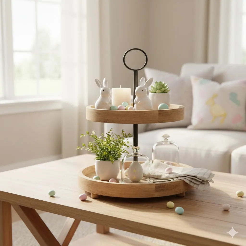 15 Budget-Friendly Easter Home Decor Ideas to Welcome Spring in Style 9 easter Tiered Tray Styling