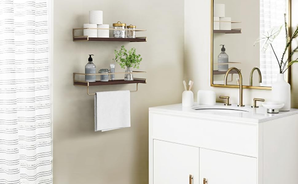 Floating Shelf Ideas for Home Organization That Look Stylish 12 Amazon.com: Floating Shelves Bathroom Shelves Over Toilet Set of 2, Bathroom Wall Shelves with Towel Bar, Wall Mounted Vanity Shelf for Bedroom, Kids Room, Kitchen (Brown & Gold) : Home & Kitchen