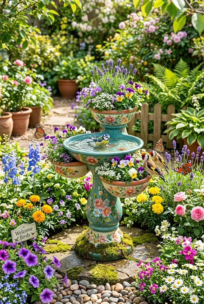 14 Charming Bird Bath Ideas for Landscaping | Garden Design Inspiration 9 Bird Bath with Planters1
