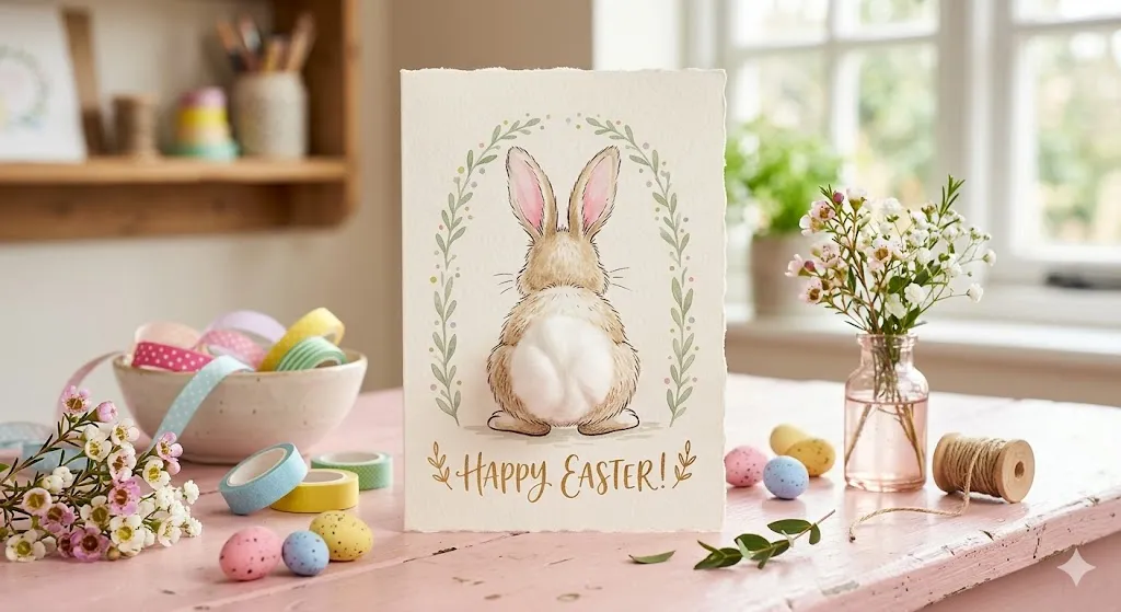 20 Easy Easter Handmade Cards: Beautiful DIY Easter Card Ideas for Spring 10 Bunny Tail Cotton Card