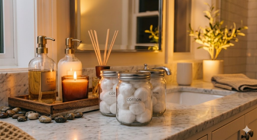 15 Creative Bathroom Countertop Accessories Ideas to Transform Your Vanity 4 Glass Storage Jars