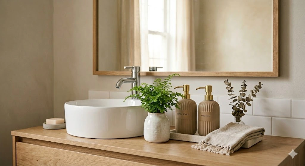 15 Creative Bathroom Countertop Accessories Ideas to Transform Your Vanity 3 Greenery Plant