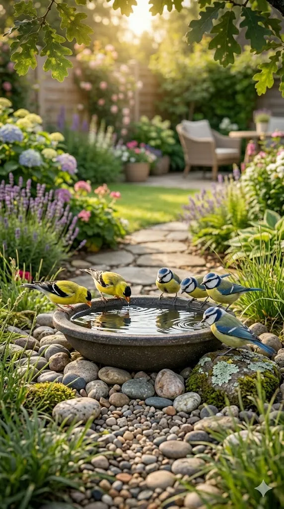 14 Charming Bird Bath Ideas for Landscaping | Garden Design Inspiration 10 Ground Level Bird Bath