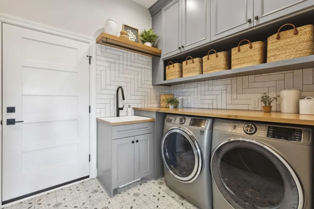 Best Laundry Room Tile Ideas for Floors, Walls & Backsplashes 3 Herringbone Pattern