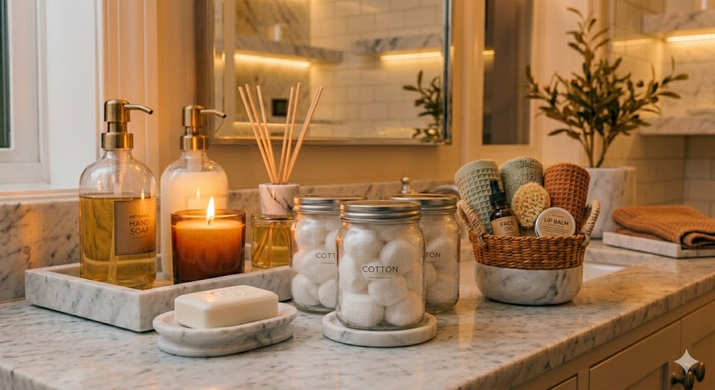 15 Creative Bathroom Countertop Accessories Ideas to Transform Your Vanity 8 Marble Accessories