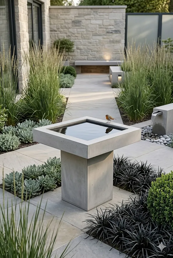 14 Charming Bird Bath Ideas for Landscaping | Garden Design Inspiration 7 Modern Minimalist Bird Bath
